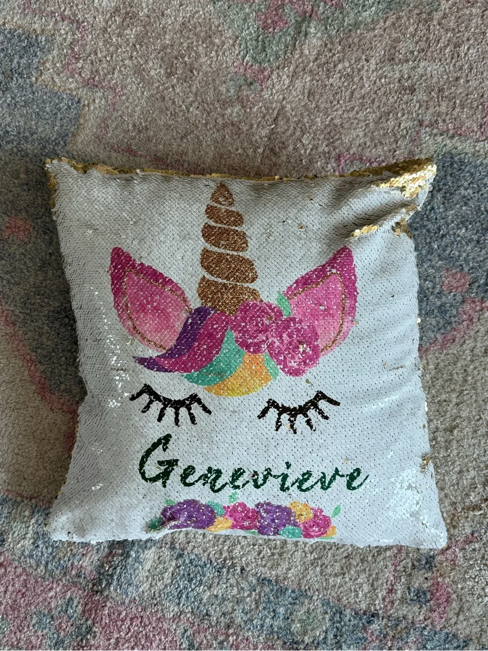 Sequin Unicorn Pillow with Genevieve Name